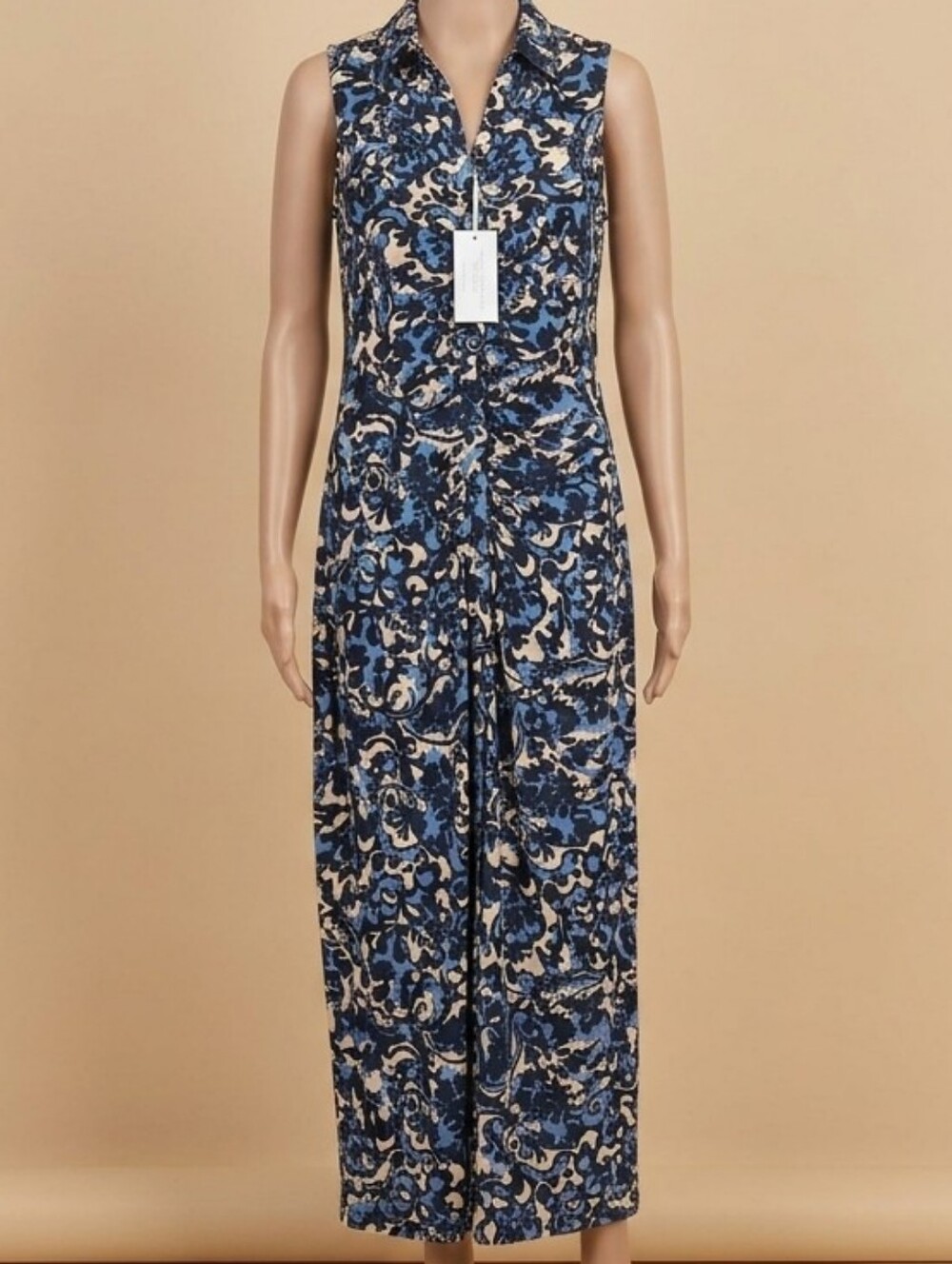 Flora Bea Sleeveless Blue Patterned Jumpsuit